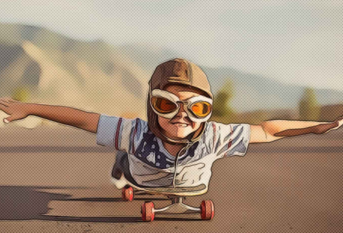 Yellowbrick Kid Flying on Skateboard