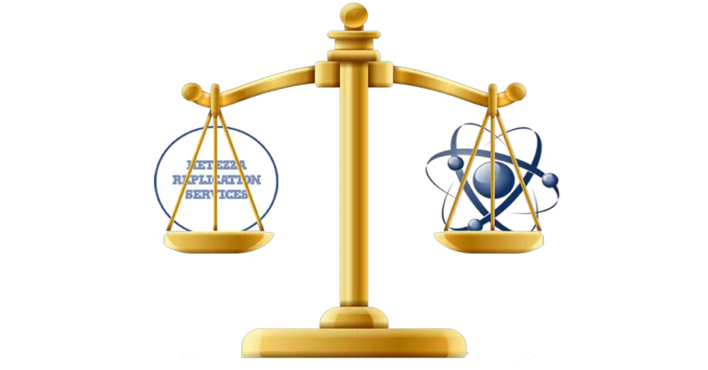 Scales showing Replication Services on one side and Smart DB Replication on the other