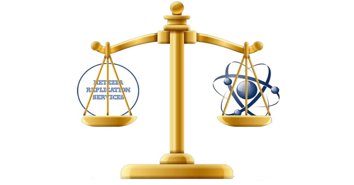 Scales showing Replication Services on one side and Smart DB Replication on the other